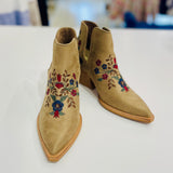 Tina Embroidered Tan Ankle Boots
