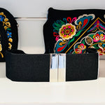Black elastic stretch belt with silver clip buckle