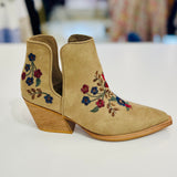 Tina Embroidered Tan Ankle Boots