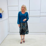 Teal Burst Midi Skirt