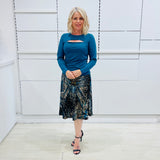 Teal Burst Midi Skirt