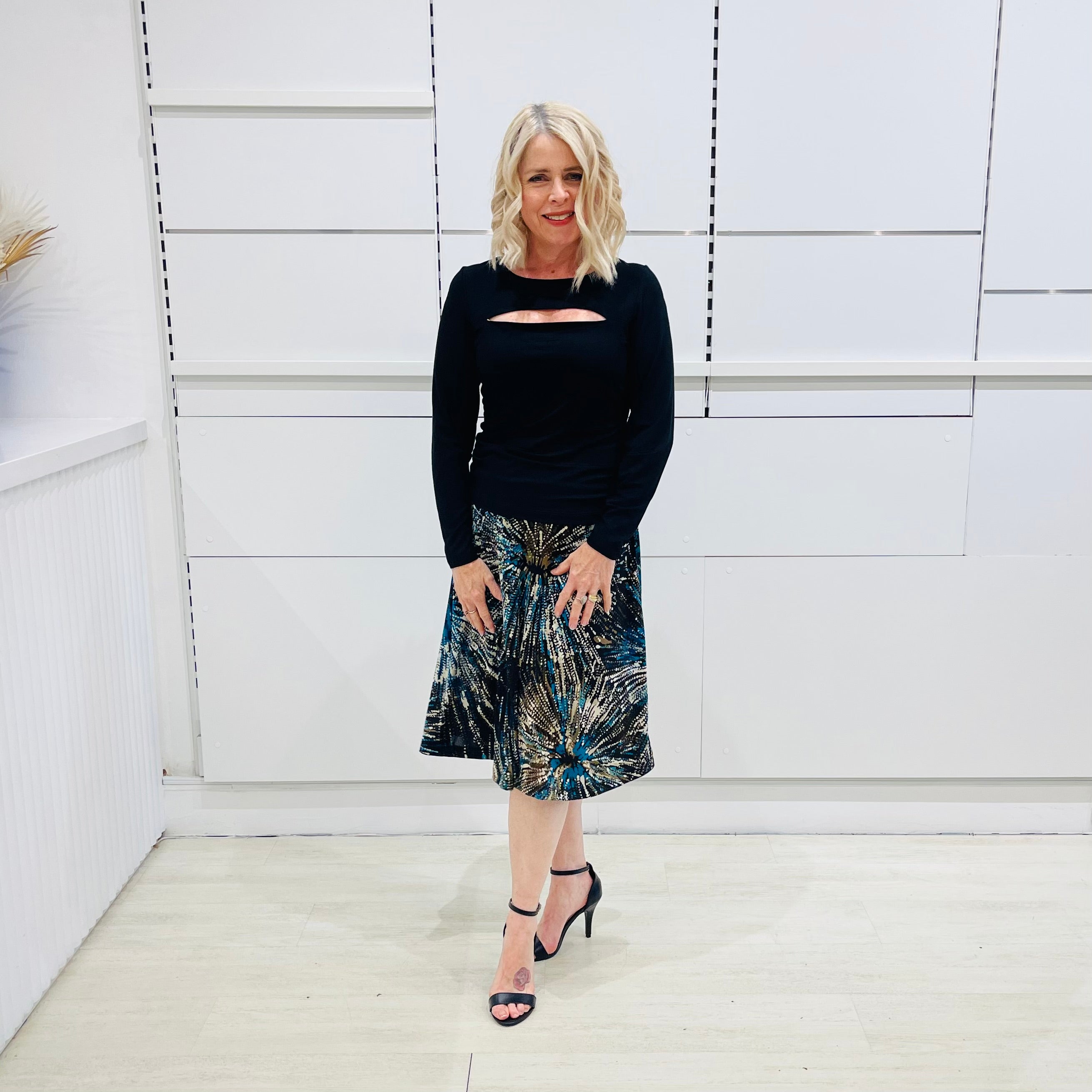 Teal Burst Midi Skirt