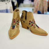 Tina Embroidered Tan Ankle Boots