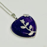 Love heart amethyst rose quartz clear quartz crystal silver necklace