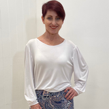 Relaxed Fit Long Bell Sleeve Top - White
