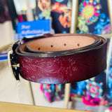 Coffee Floral Print Antiqued Buckle Belt