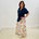 Long, maxi, white base, multicoloured floral print, flared, aline skirt with wide elastic stretch waistband and pockets.
