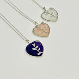 Love heart amethyst rose quartz clear quartz crystal silver necklace