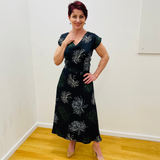 French Navy Floral Capped Sleeve Dress with V Neck
