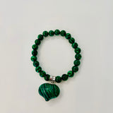 Malachite and White Jasper Beaded Bracelets - Love Heart Charm