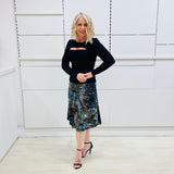 Teal Burst Midi Skirt
