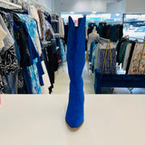 Electric blue colour, man made suede, knee high, side zipper opening, 6cm heel height, women's cowboy boots.