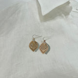 Silver Drop Earrings with Rose Gold Filagree Overlay.