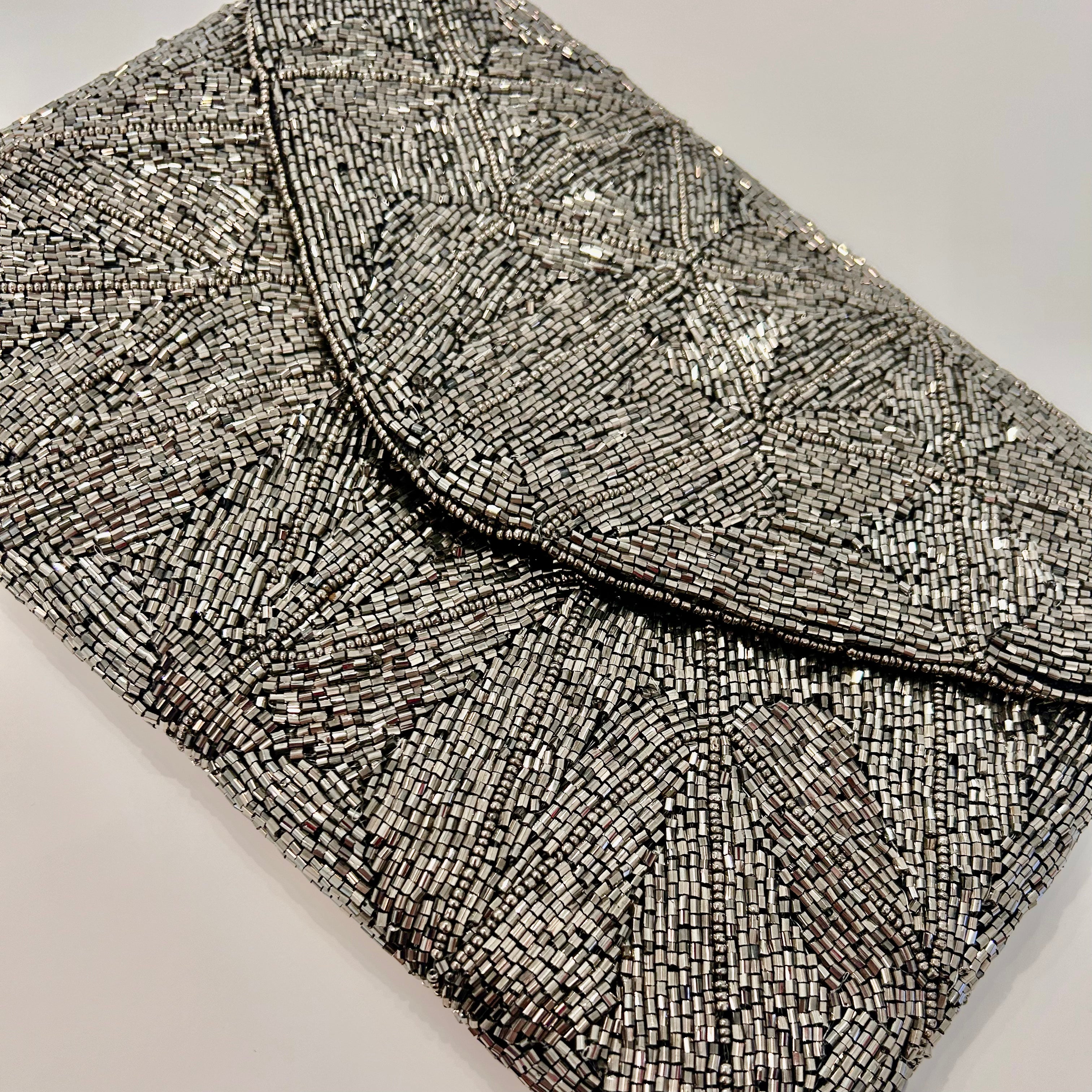 All-event-ready Sparkly Beaded Charcoal and Blue Clutch