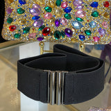 Chrome Buckle Black Stretch Belt