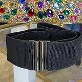 Chrome Buckle Black Stretch Belt
