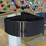 Chrome Buckle Black Stretch Belt