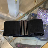 Chrome Buckle Black Stretch Belt