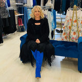 Electric blue colour, man made suede, knee high, side zipper opening, 6cm heel height, women's cowboy boots.