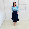 Navy Linen Ruffled Hemline Skirt