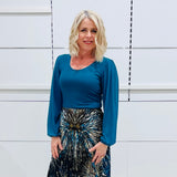 Gathered sleeve Top-Teal