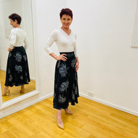 French Navy Floral Flared Skirt