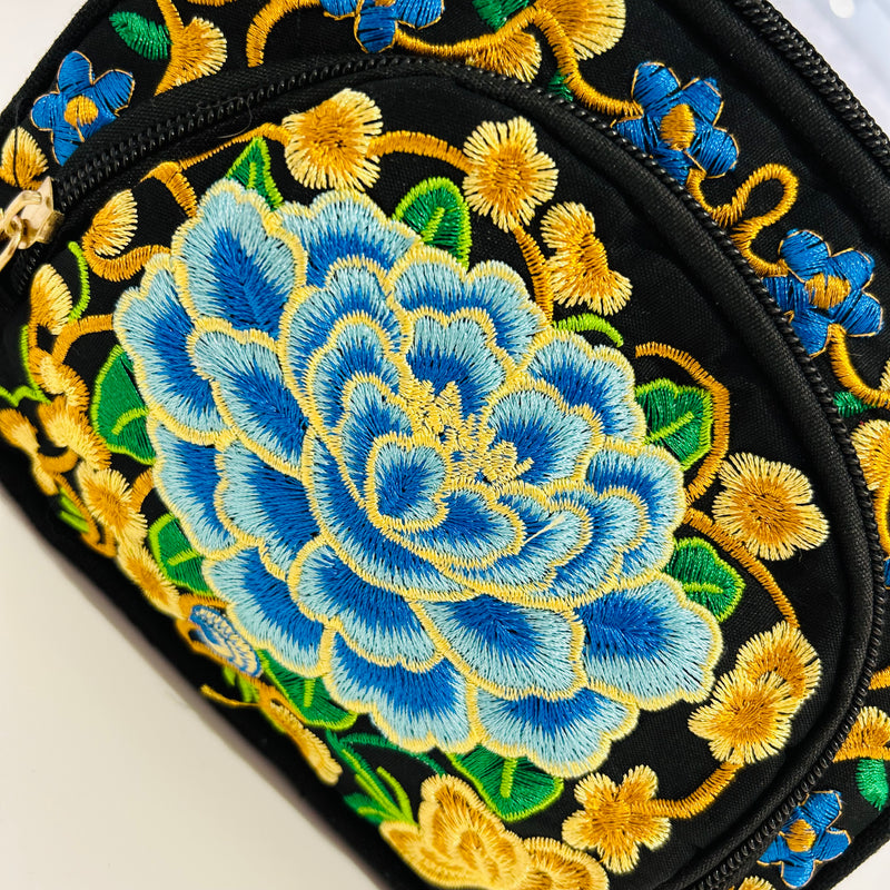 Blue and Gold Lotus Flower Mini Handbag