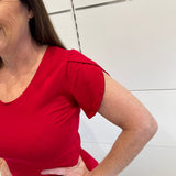 Red bamboo cross over sleeve top