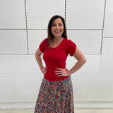 Red bamboo cross over sleeve top