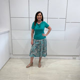 Emerald Green bamboo, cowl neckline, short sleeve top, with long maxi skirt.