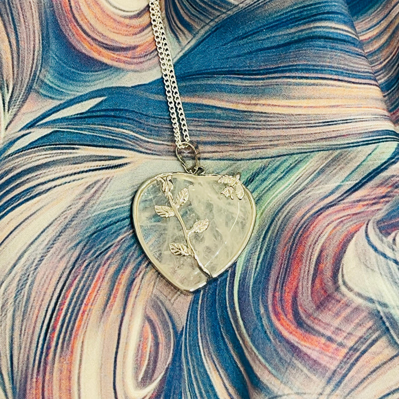 Love heart amethyst rose quartz clear quartz crystal silver necklace