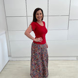 Red bamboo cross over sleeve top