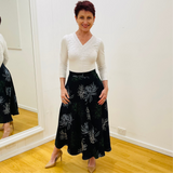 French Navy Floral Flared Skirt