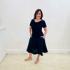 Black Linen Aline Skirt with pockets and lace hemline detail