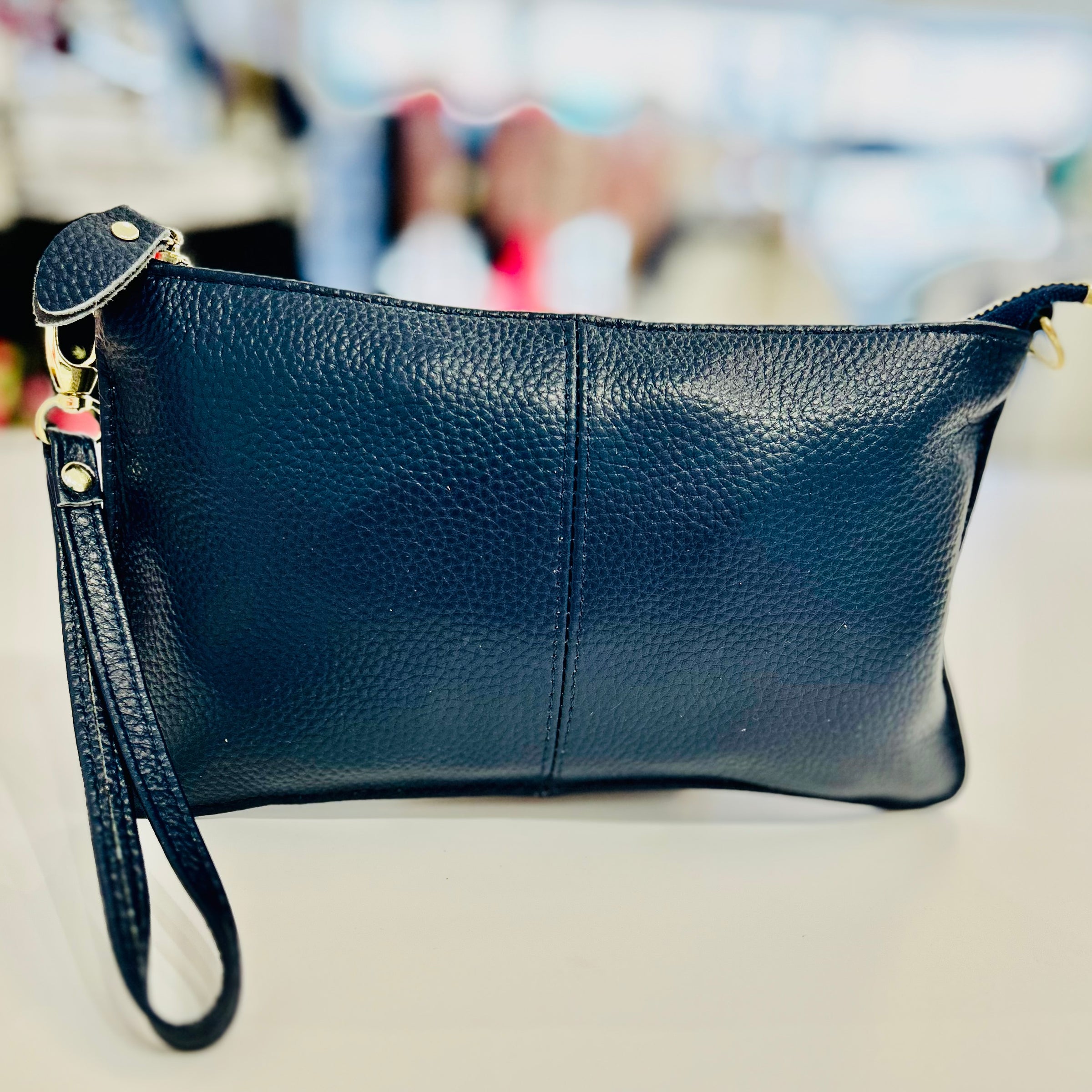 Navy Italian Leather Handbag