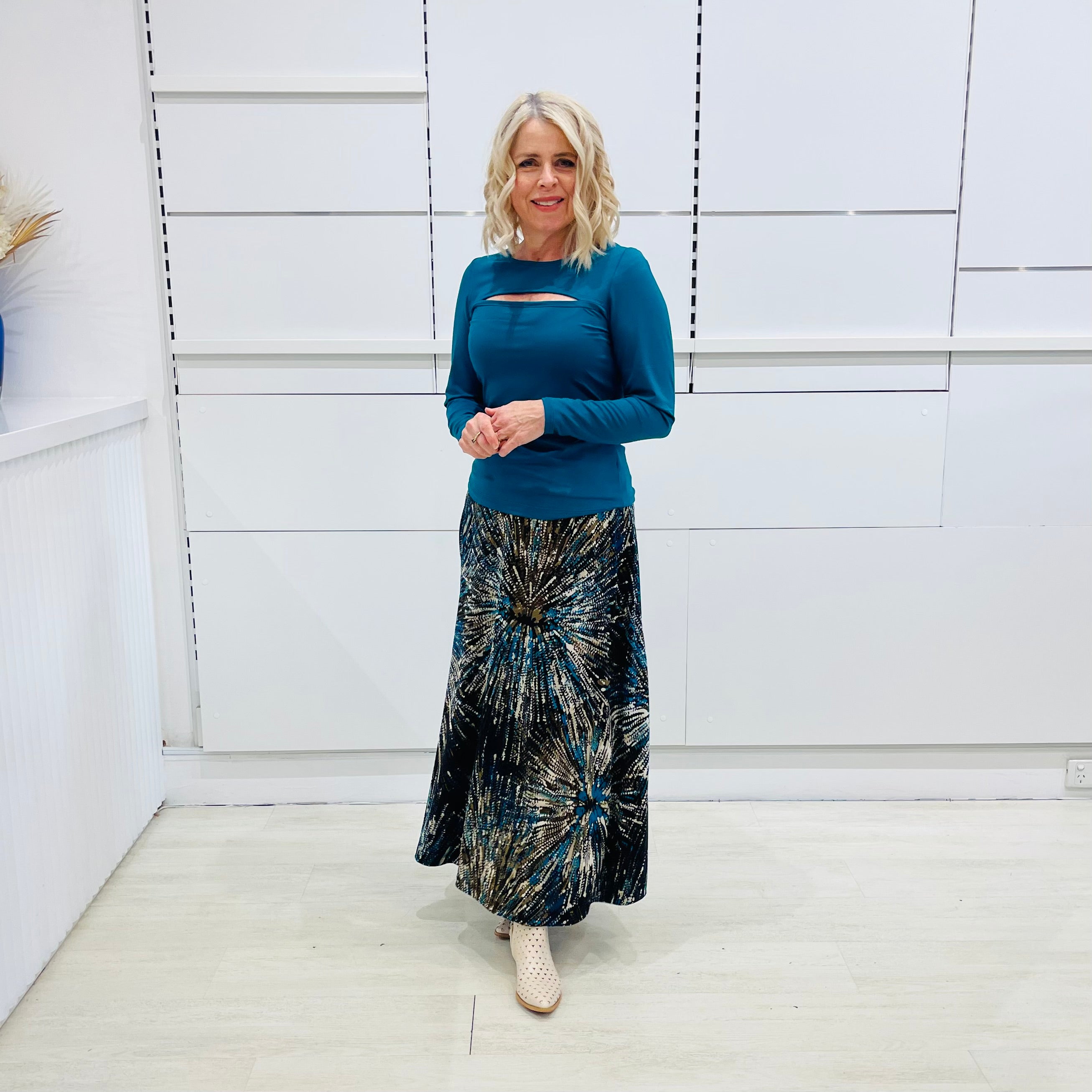 Teal Burst Maxi Skirt