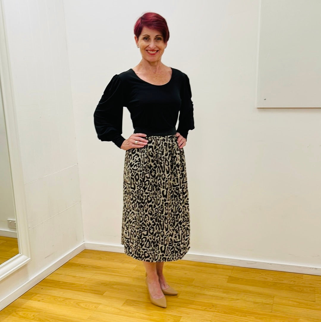 Leopard Print Chiffon Fully Lined Skirt