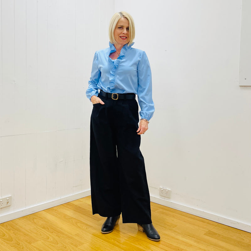 Blue Ruffled front Daisy Charm Blouse