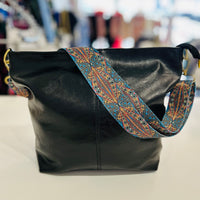 Vegan Black Leather Handbag - Fancy Strap