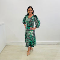 Natures Elegance Top and Skirt a black,white and green kalidespope / animal print design stretch fabric soft and feminine 
