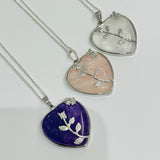 Love heart amethyst rose quartz clear quartz crystal silver necklace