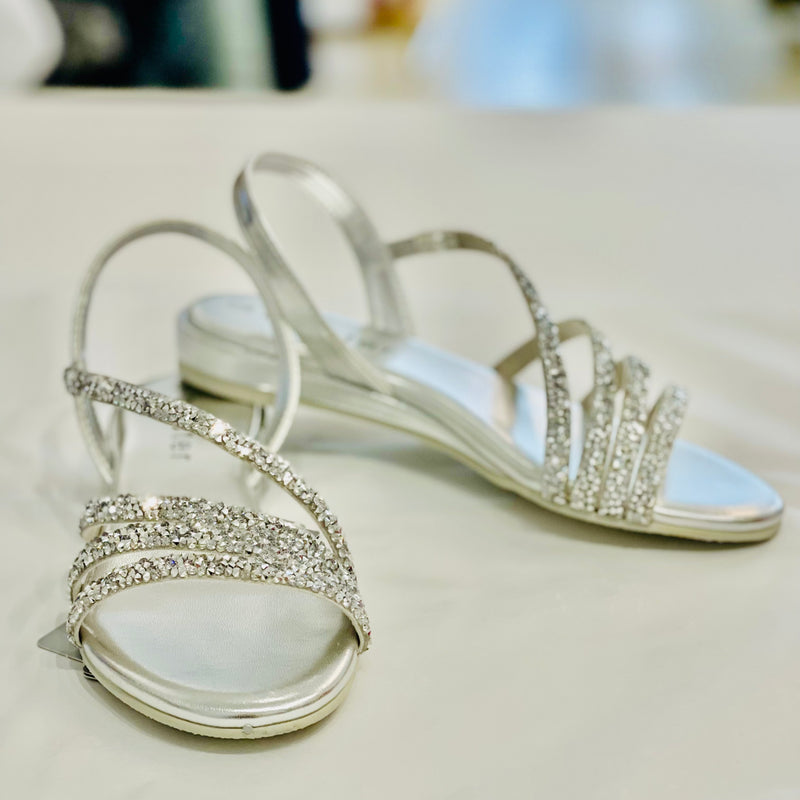 Party Silver sparkle low wedge heel sandals