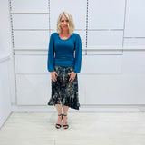 Teal Burst Ruffle Skirt