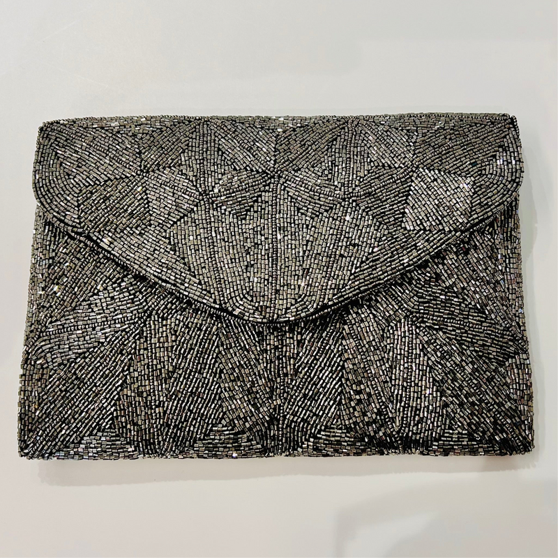 All-event-ready Charcoal Sparkly Beaded Clutch