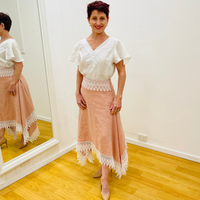 White Linen and Lace Short Sleeve Blouse