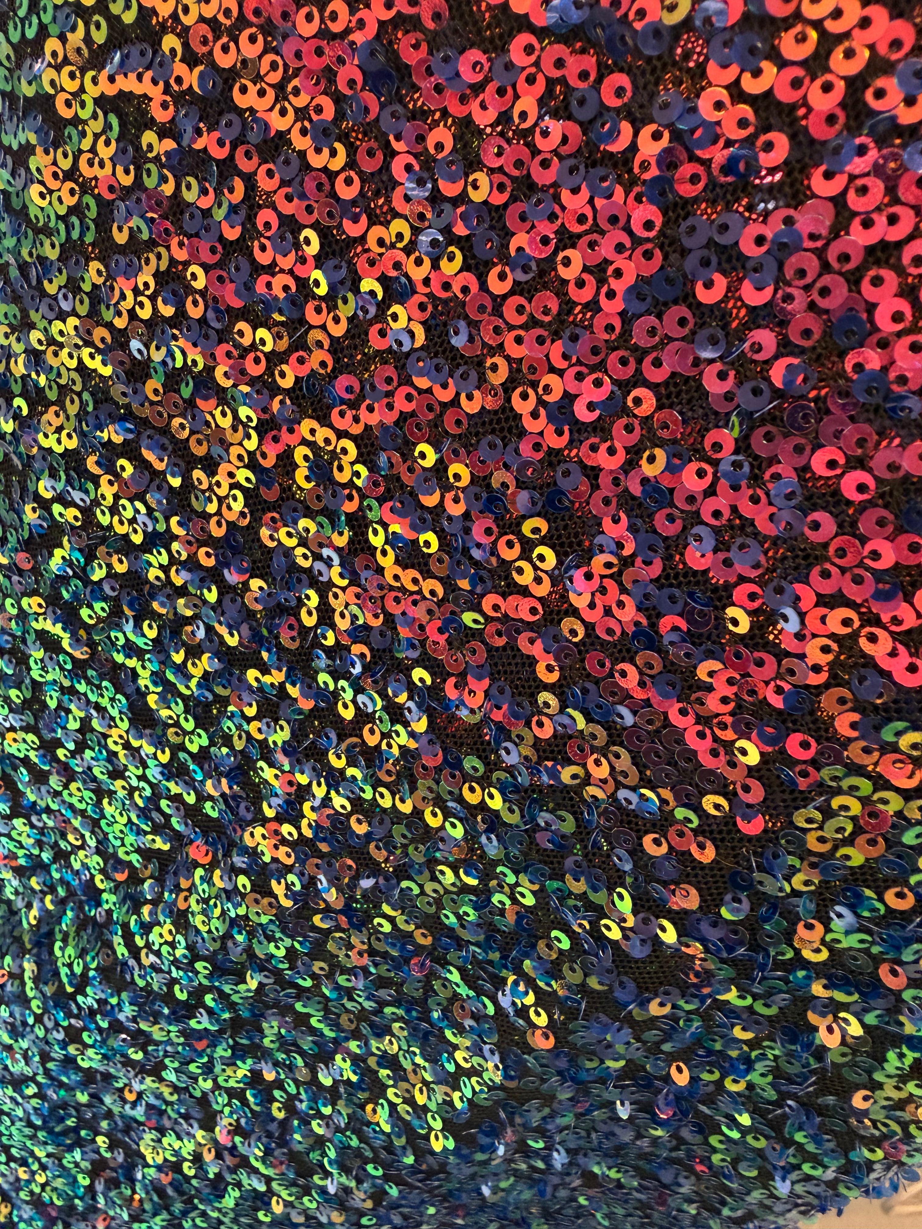 Multicolored sequin fabric with a close-up view