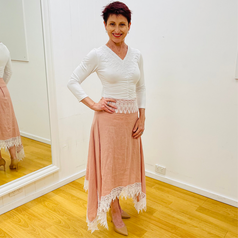 Tea Rose Linen Graceful Cascading Skirt