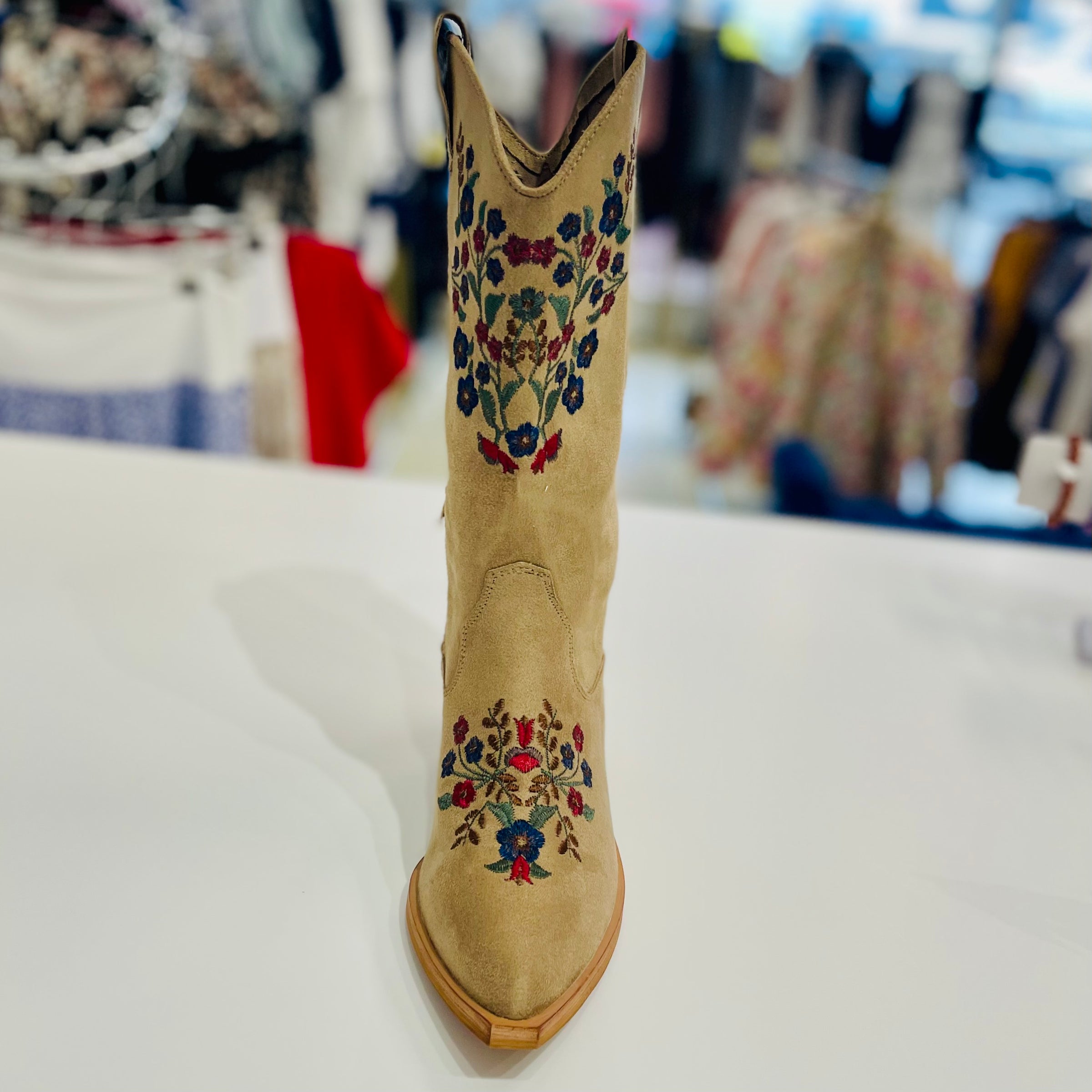 Arena Embroidered Tan Boots