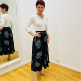 French Navy Floral Flared Skirt