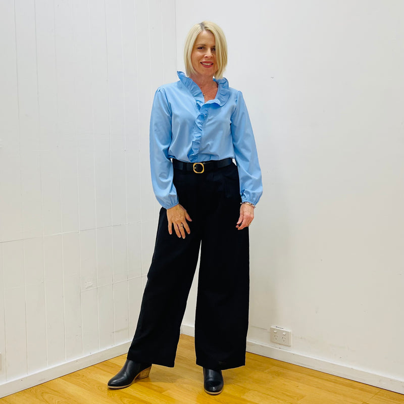 Blue Ruffled front Daisy Charm Blouse